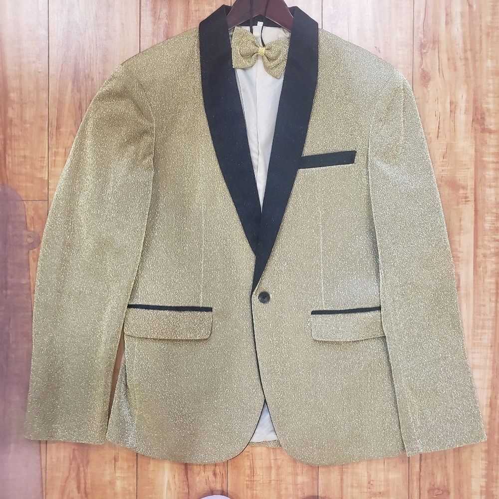 After Six Men's Gold black Formal 1 Button Tuxedo Jacket Wedding Prom Size 42